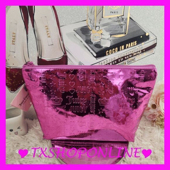 ❣️❣️{ Juicy Couture } Hot Pink Logo Large Makeup Pouch💄💄 NWT - Picture 1 of 5